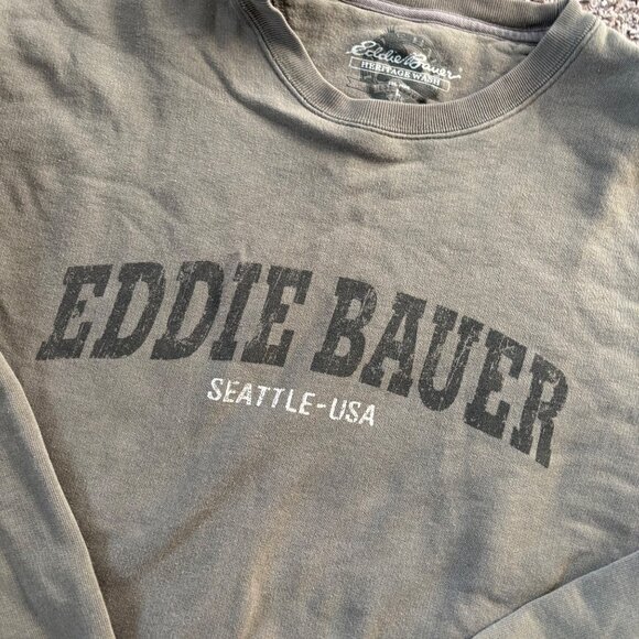 Eddie Bauer Heritage Wash Crewneck Sweatshirt Seattle-USA Olive Green Mens XL 10 - Picture 3 of 7
